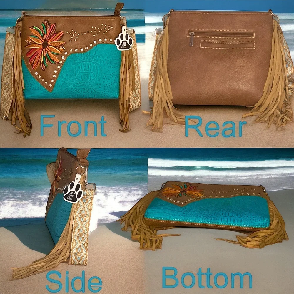 Western Fringe Crossbody Purse Flower Vegan Boho Bags Women Cowgirl Handbags - Picture 7 of 13